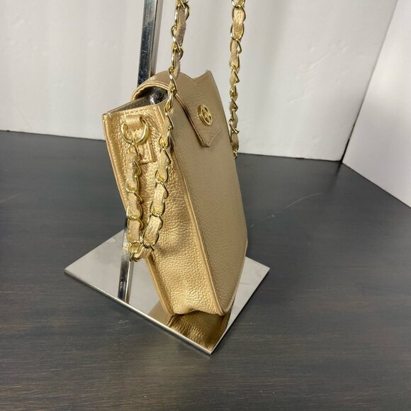Gold Genuine Leather Mini Crossbody Bag – Chain Strap – Pebbled Leather - Picture 3 of 10